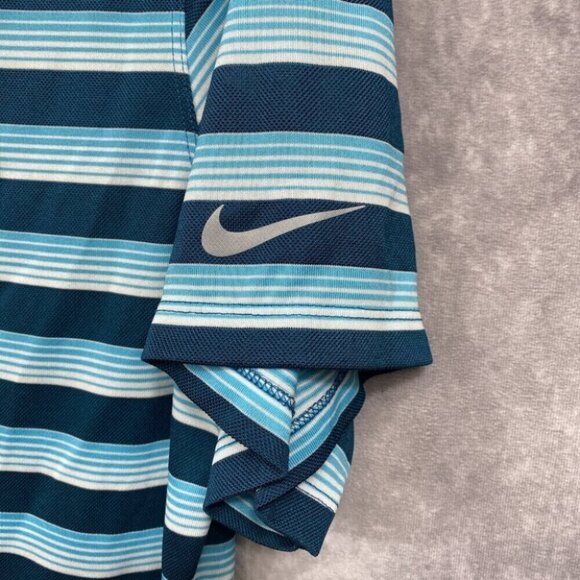 Nike Golf Standard Fit Polo Shirt XL Multi-Blue White Striped Golfer Performance - Picture 4 of 10